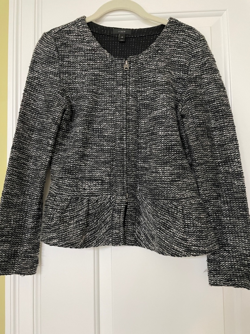 J. Crew Black and White Textured Peplum Zip Jacket